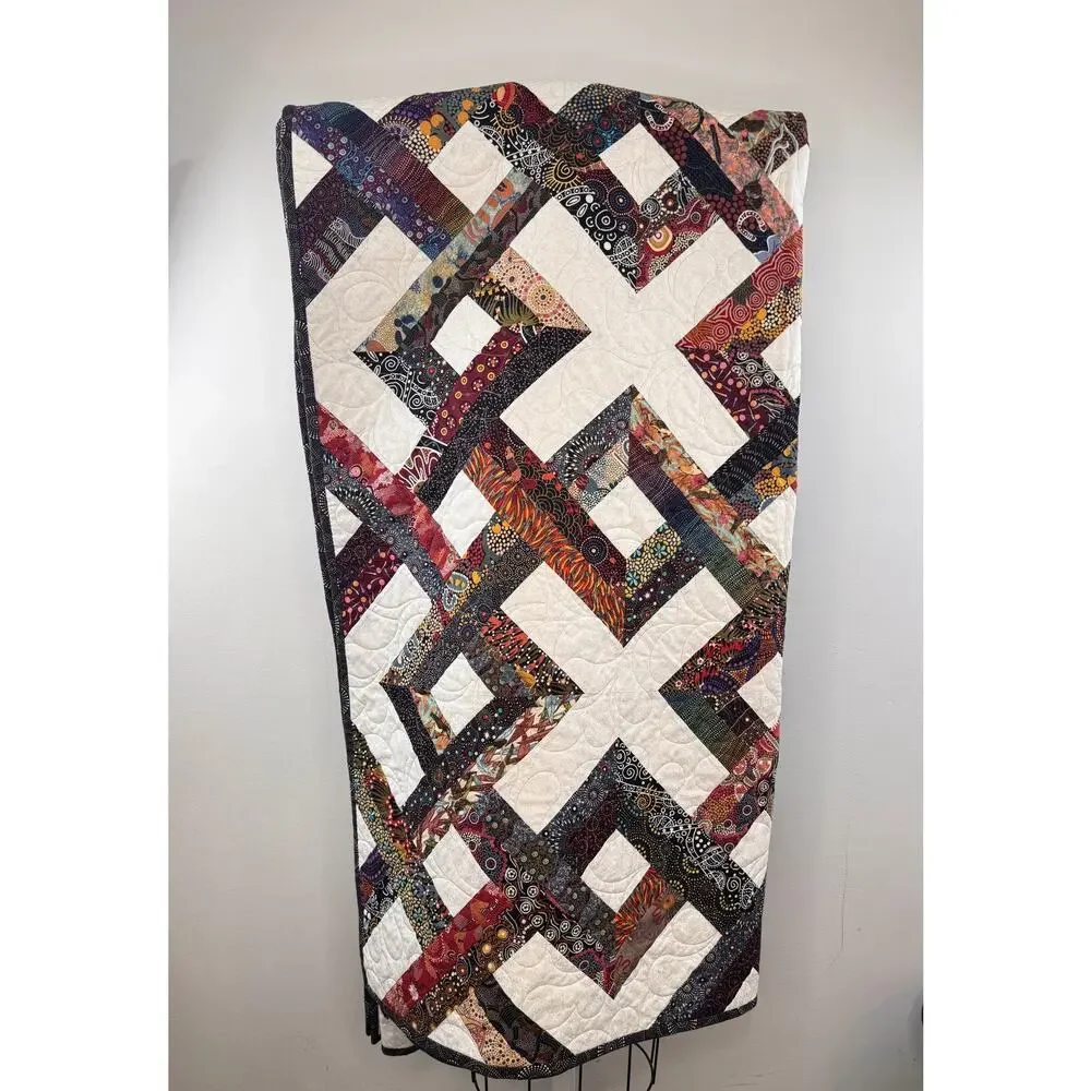 Handmade Large Blanket Throw Floral Patchwork Quilted Square Shaped 97 x 97